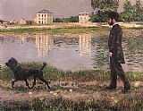 Gustave Caillebotte Richard Gallo and His Dog at Petit Gennevilliers painting